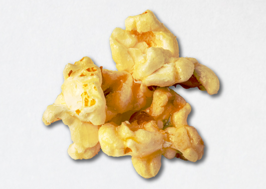 Three pieces of popped kettle corn.